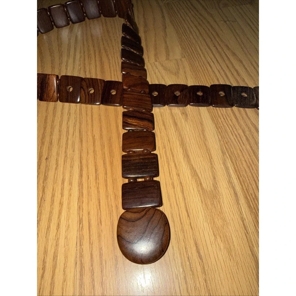 1970s Handcrafted Exotic Wood Link Belt, signed , medium